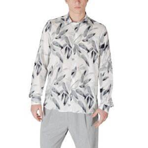 Antony Morato Leaf Print Linen Shirt Men White Shirts
